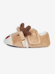 JoJo Maman Bébé Mocha Girls' Reindeer Easy On Slippers - Image 2 of 4