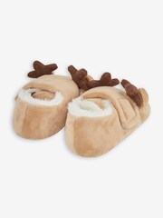 JoJo Maman Bébé Mocha Girls' Reindeer Easy On Slippers - Image 3 of 4
