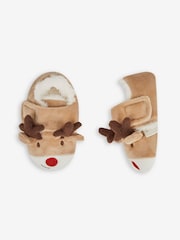 JoJo Maman Bébé Mocha Girls' Reindeer Easy On Slippers - Image 4 of 4