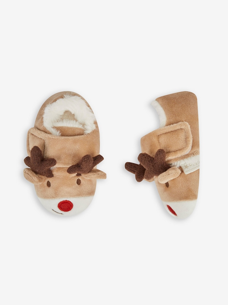 JoJo Maman Bébé Mocha Girls' Reindeer Easy On Slippers - Image 4 of 4