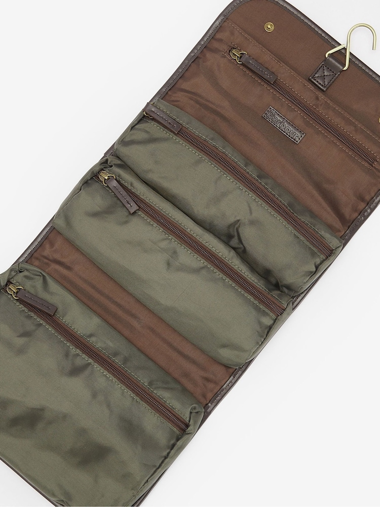 Barbour® Olive Green Wax Cotton Hanging Washbag - Image 1 of 4
