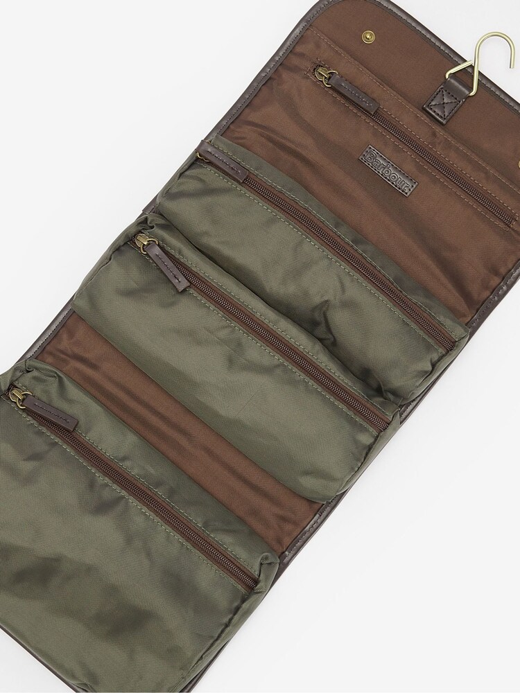 Barbour® Olive Green Wax Cotton Hanging Washbag - Image 1 of 4 Barbour® Olive Green Wax Cotton Hanging Washbag - Image 1 of 4