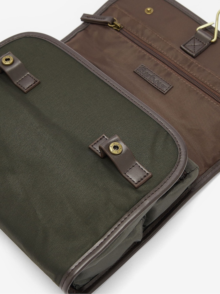 Barbour® Olive Green Wax Cotton Hanging Washbag - Image 2 of 4 Barbour® Olive Green Wax Cotton Hanging Washbag - Image 2 of 4