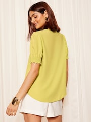 Friends Like These Green Ruffle Front Puff Sleeve Blouse - Image 4 of 4