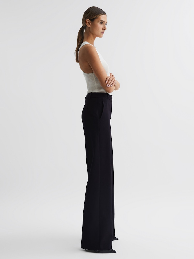 Reiss Navy Joanne Wide Petite Wide Leg Trousers - Image 1 of 6