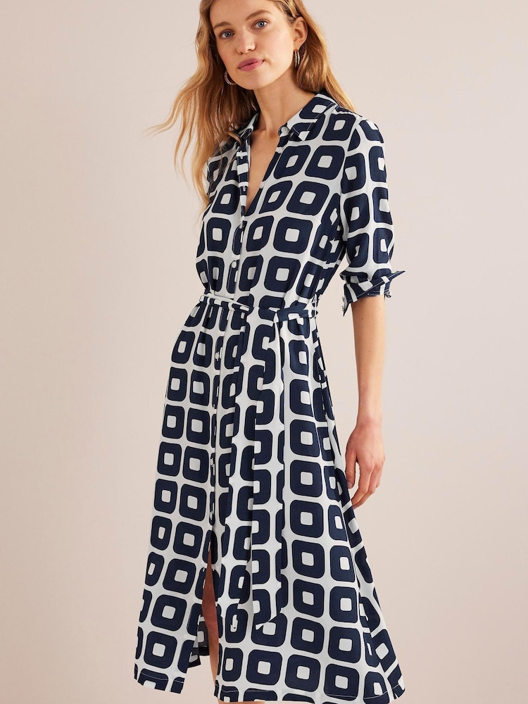 Boden Blue Printed Midi Shirt Dress - Image 1 of 4