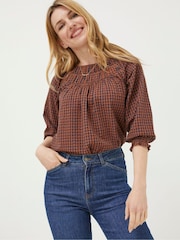 FatFace Brown Tamer Gingham Blouse - Image 1 of 4