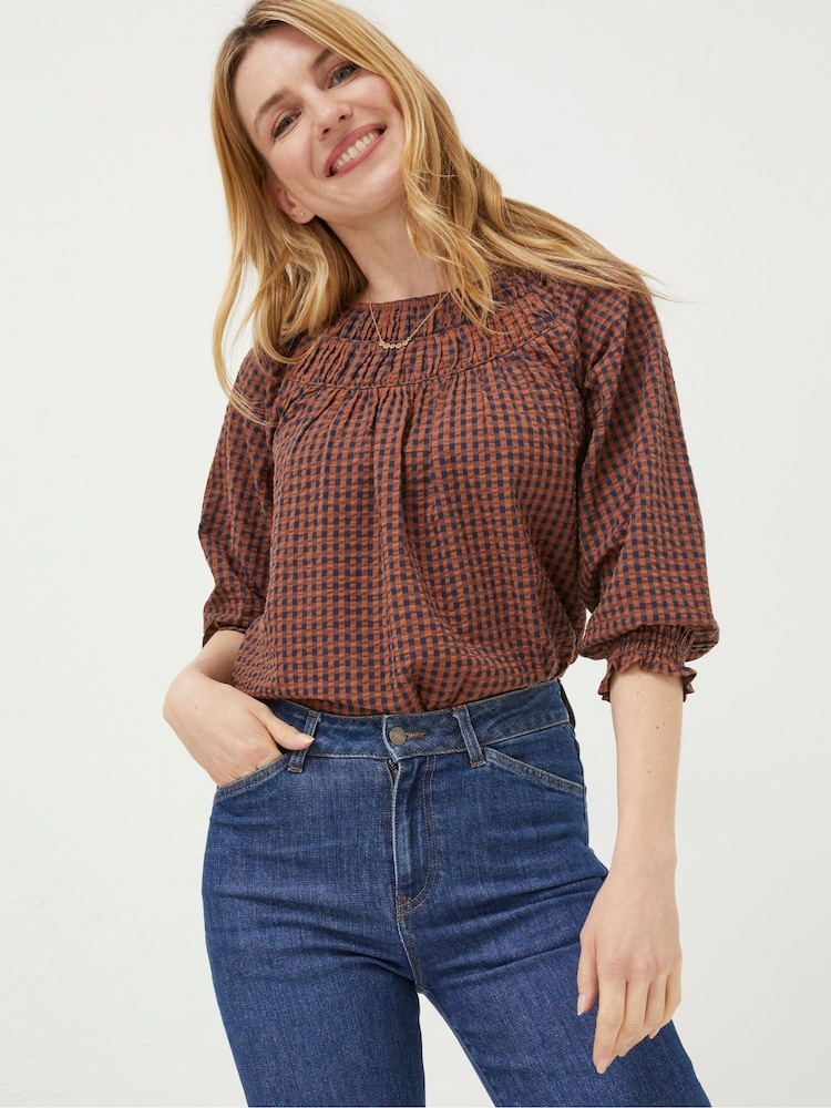 FatFace Brown Tamer Gingham Blouse - Image 1 of 4