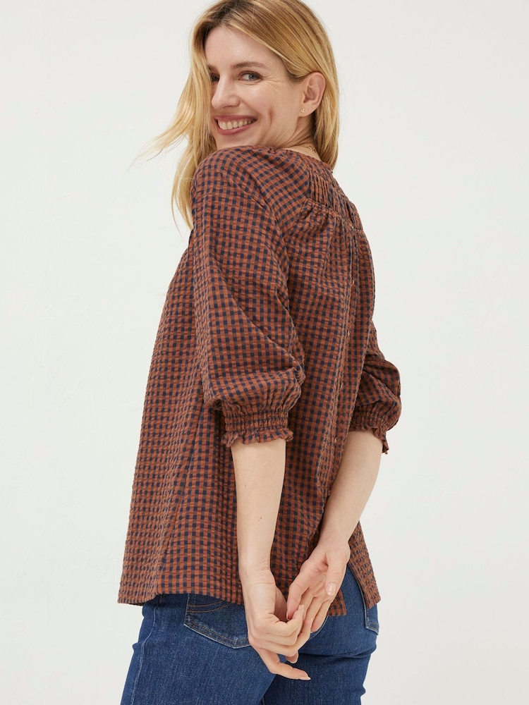 FatFace Brown Tamer Gingham Blouse - Image 2 of 4