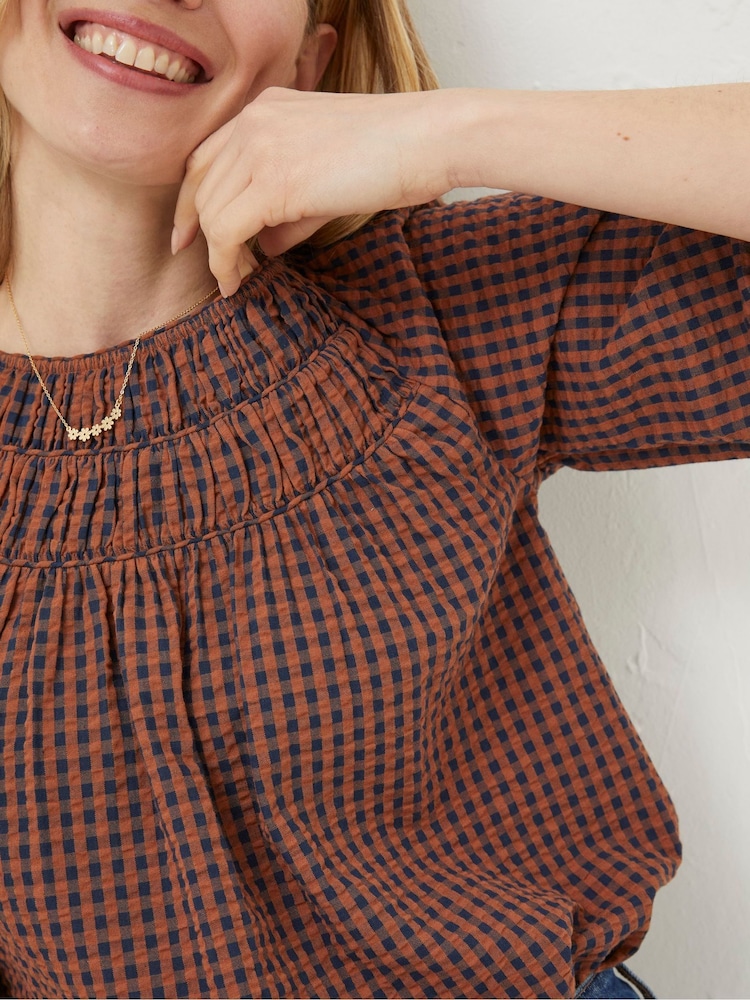 FatFace Brown Tamer Gingham Blouse - Image 4 of 4