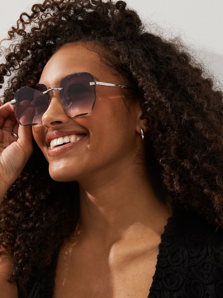 Blue Bevelled Rimless Lens Sqaure Sunglasses - Image 1 of 6 Blue Bevelled Rimless Lens Sqaure Sunglasses - Image 1 of 6