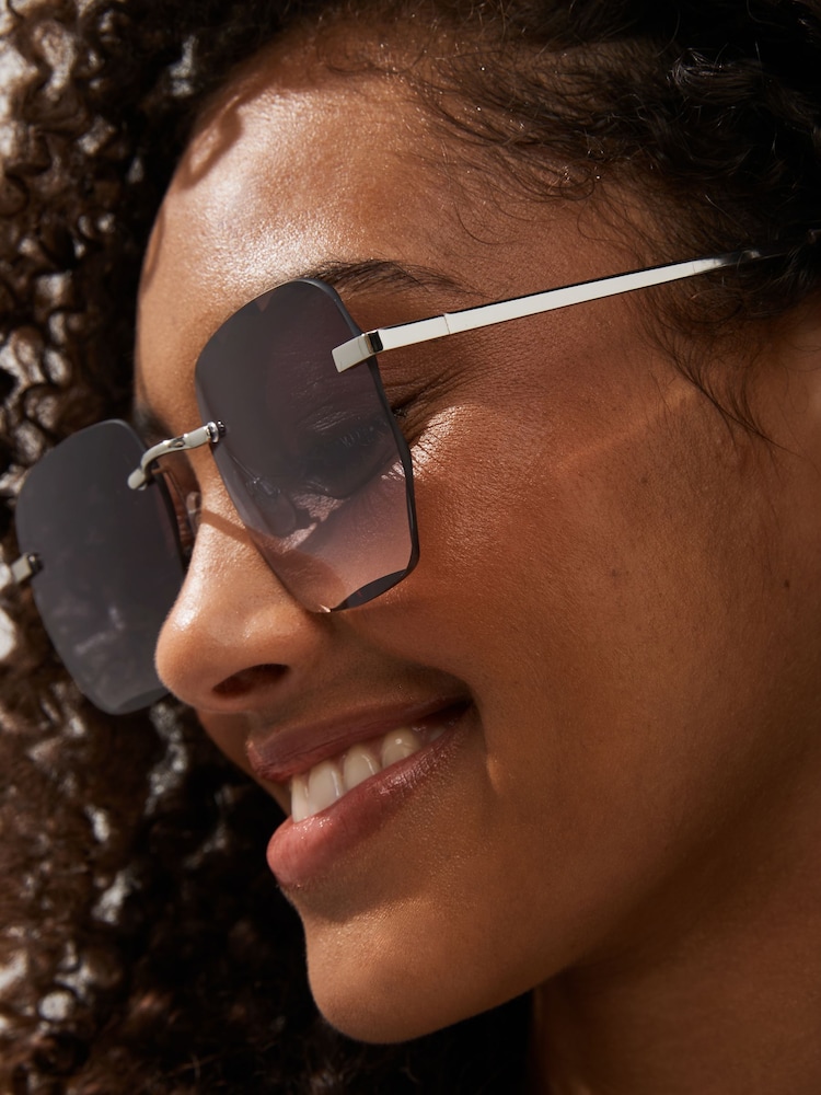 Blue Bevelled Rimless Lens Sqaure Sunglasses - Image 2 of 6 Blue Bevelled Rimless Lens Sqaure Sunglasses - Image 2 of 6
