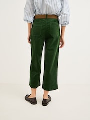 Oliver Bonas Green Dark Corduroy Cropped Scalloped Pocket Wide Leg Trousers - Image 1 of 7