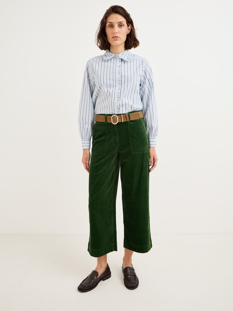 Oliver Bonas Green Dark Corduroy Cropped Scalloped Pocket Wide Leg Trousers - Image 2 of 7 Oliver Bonas Green Dark Corduroy Cropped Scalloped Pocket Wide Leg Trousers - Image 2 of 7