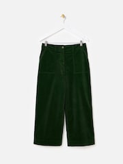 Oliver Bonas Green Dark Corduroy Cropped Scalloped Pocket Wide Leg Trousers - Image 3 of 7