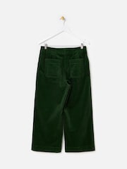 Oliver Bonas Green Dark Corduroy Cropped Scalloped Pocket Wide Leg Trousers - Image 4 of 7