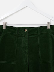 Oliver Bonas Green Dark Corduroy Cropped Scalloped Pocket Wide Leg Trousers - Image 5 of 7