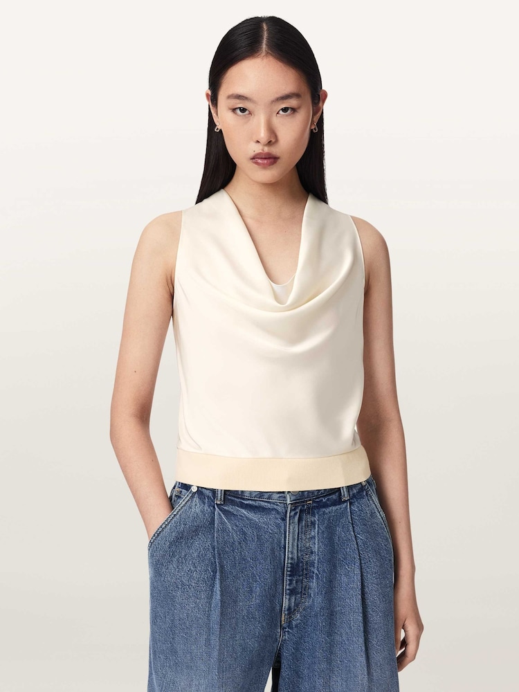 AllSaints White Zoey Cowl Top - Image 1 of 6 AllSaints White Zoey Cowl Top - Image 1 of 6