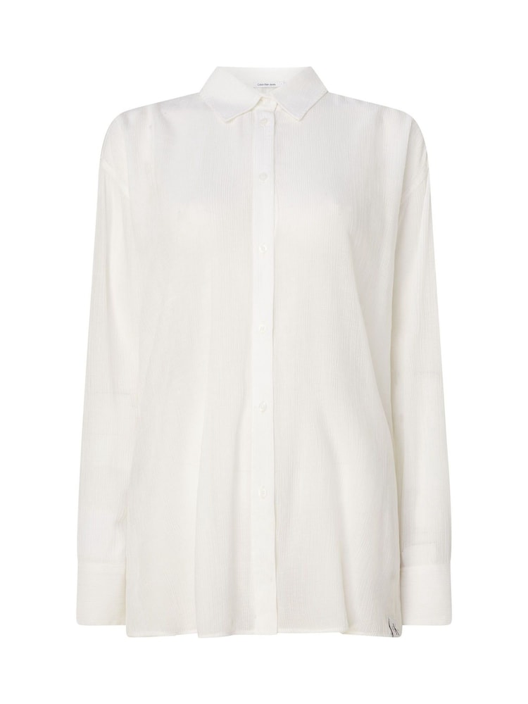 Calvin Klein Jeans White Crinkle Tie Detail Shirt - Image 2 of 5