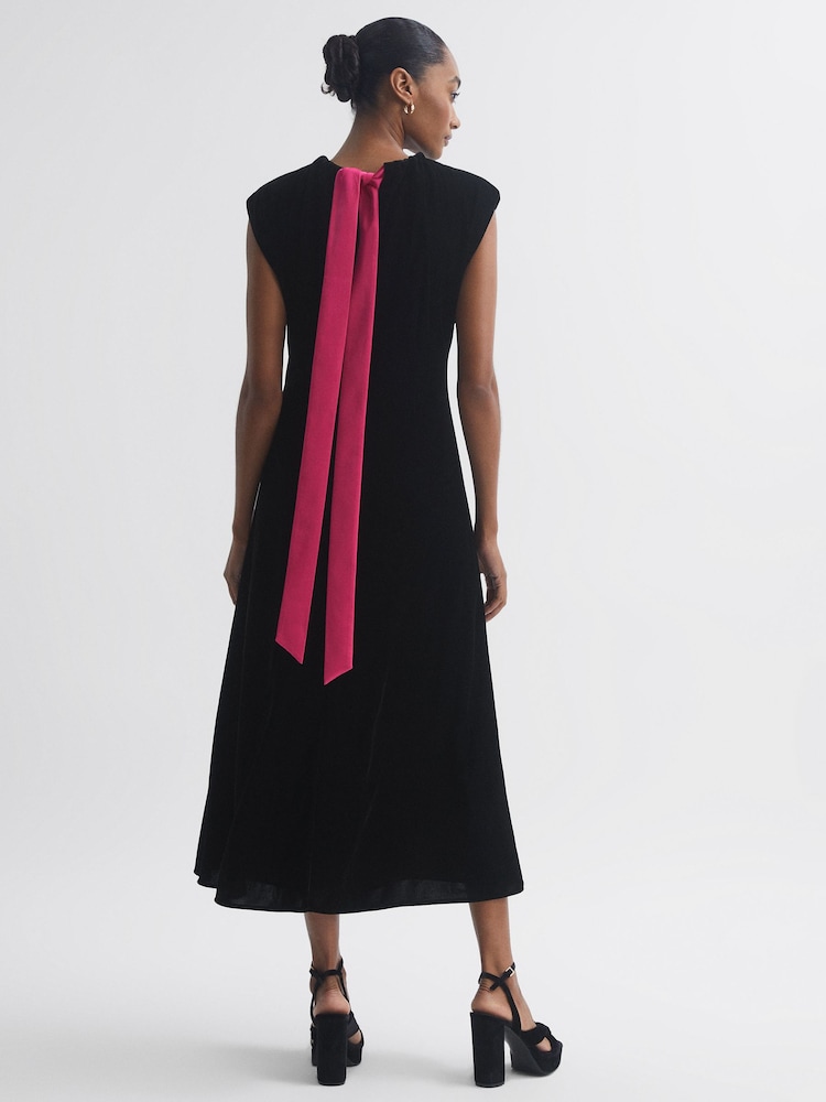 Florere Velvet Tie Neck Midi Dress - Image 1 of 5