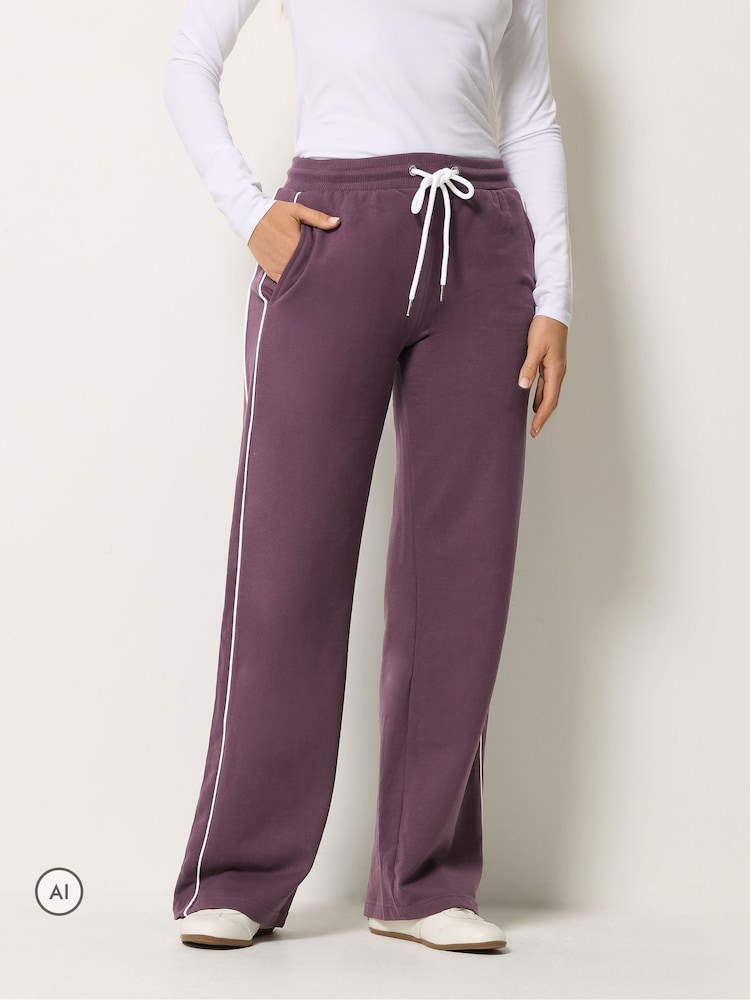 Long Tall Sally Purple Piped Wide Leg Joggers - Image 2 of 6 Long Tall Sally Purple Piped Wide Leg Joggers - Image 2 of 6