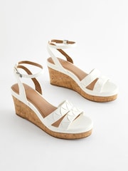 White Extra Wide Fit Forever Comfort® Double Strap Wedges - Image 1 of 2