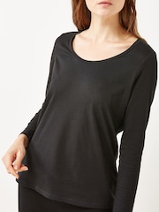 Black Long Sleeve Crew Neck 100% Cotton T-Shirt - Image 1 of 7