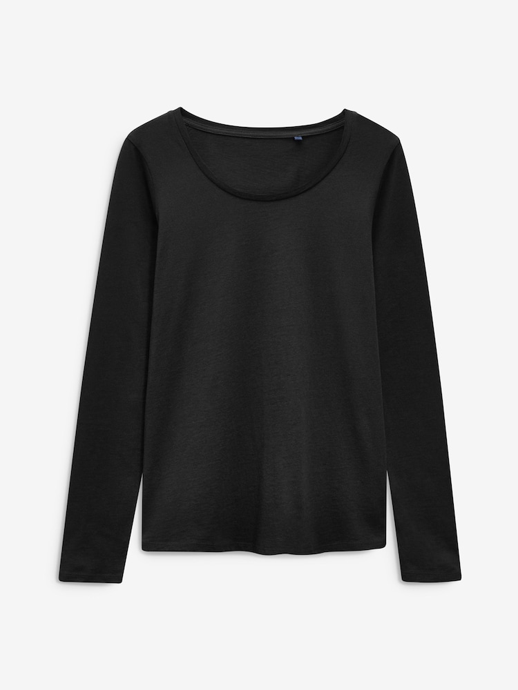 Schwarz - Langärmeliges Rundhals-T-Shirt aus 100 % Baumwolle - Image 5 of 7