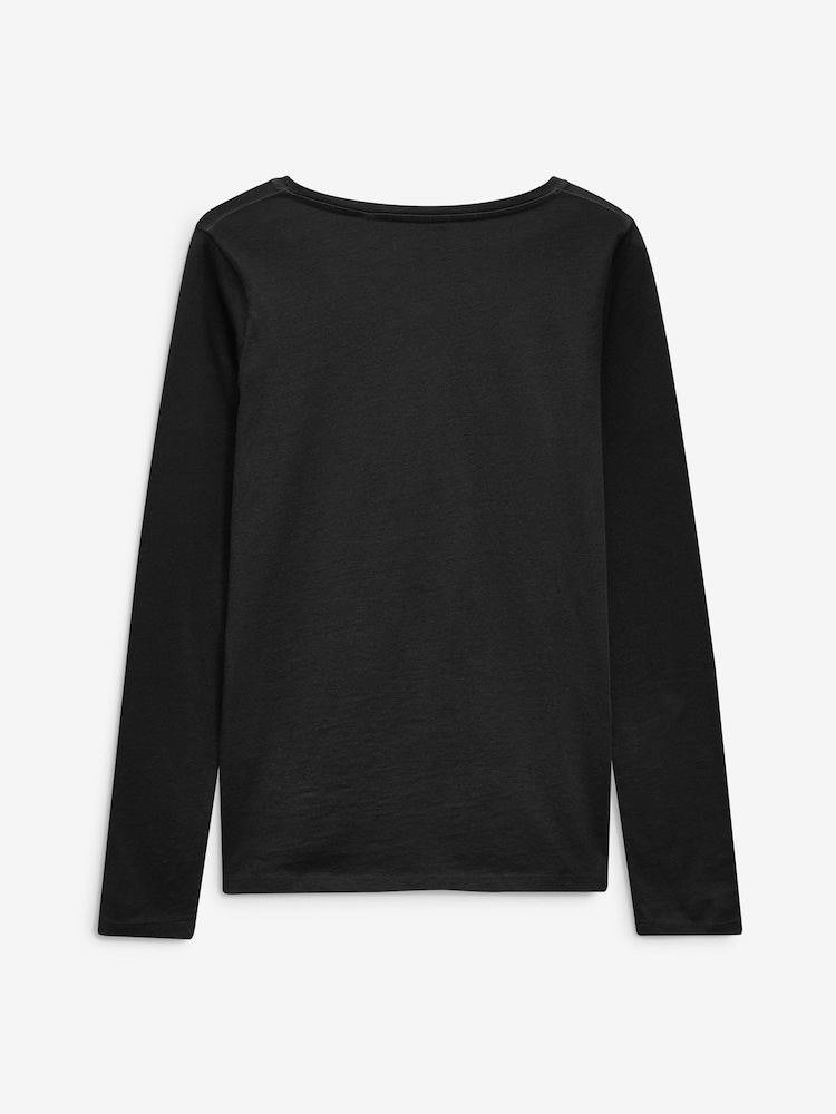 Schwarz - Langärmeliges Rundhals-T-Shirt aus 100 % Baumwolle - Image 6 of 7