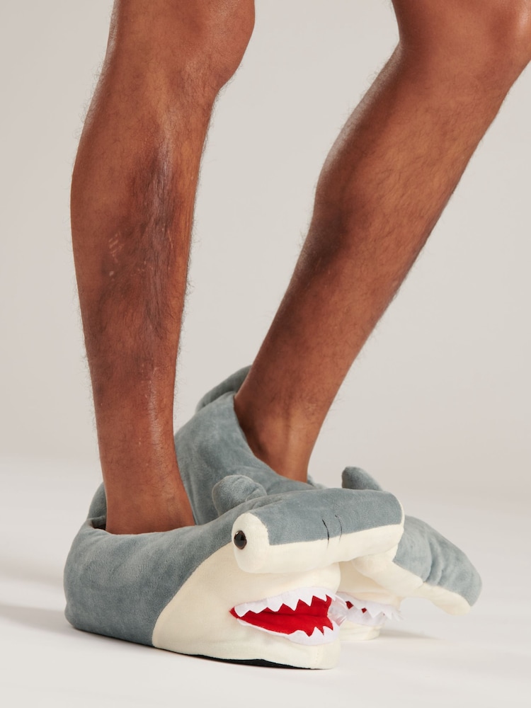 Loungeable Grey Hammerhead Shark 3D Slippers - Image 1 of 5