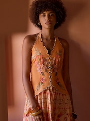 River Island Pink Del Maar Halter Neck Peplum Printed Maxi Dress - Image 2 of 4