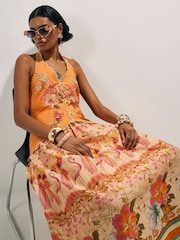 River Island Pink Del Maar Halter Neck Peplum Printed Maxi Dress - Image 3 of 4