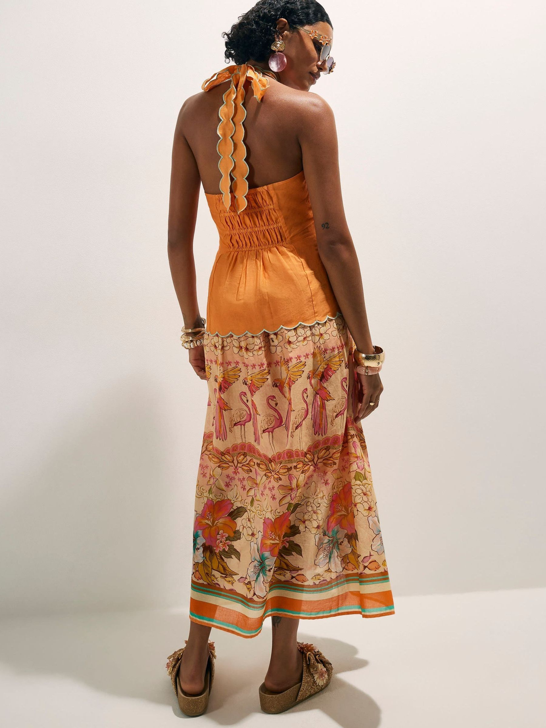 Buy River Island Orange Del Maar Halter Neck Peplum Printed Maxi