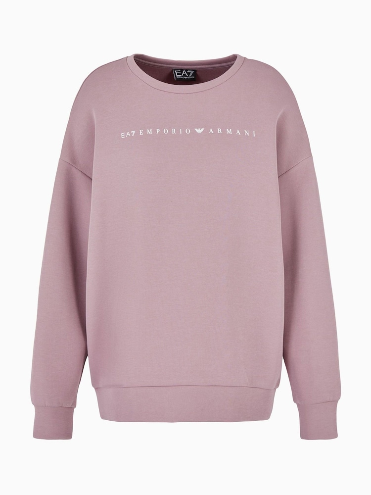 وردي - سويت شيرت تلبيس واسع بشعار EA7 من تشكيلة Ventus 7 من Emporio Armani - صورة 1 من 3