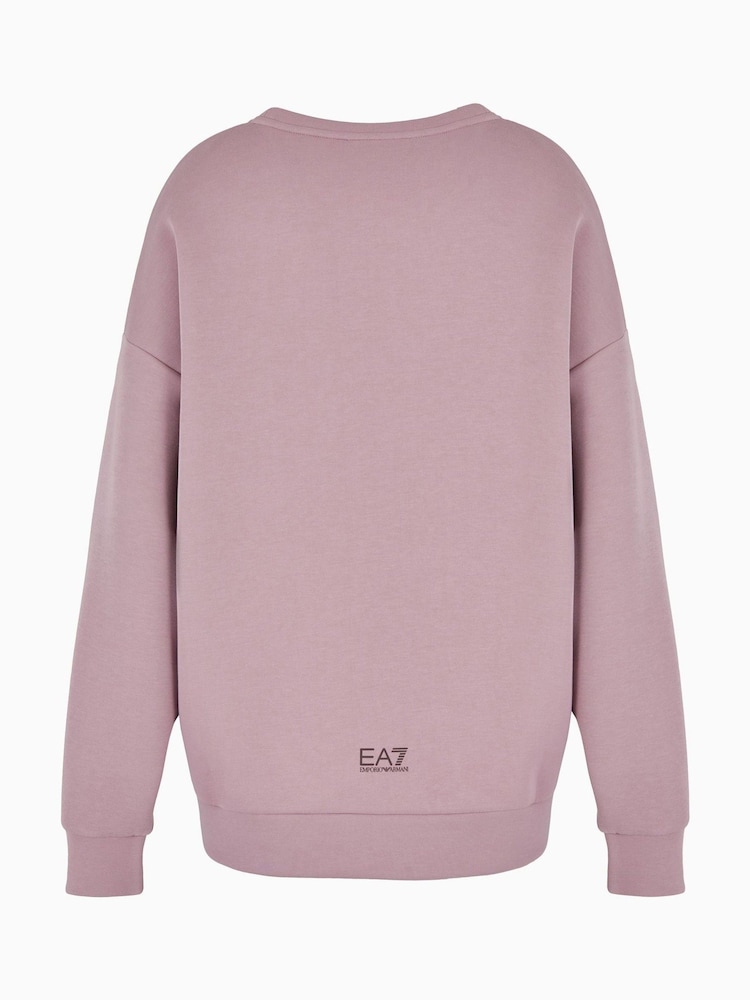 وردي - سويت شيرت تلبيس واسع بشعار EA7 من تشكيلة Ventus 7 من Emporio Armani - صورة 2 من 3