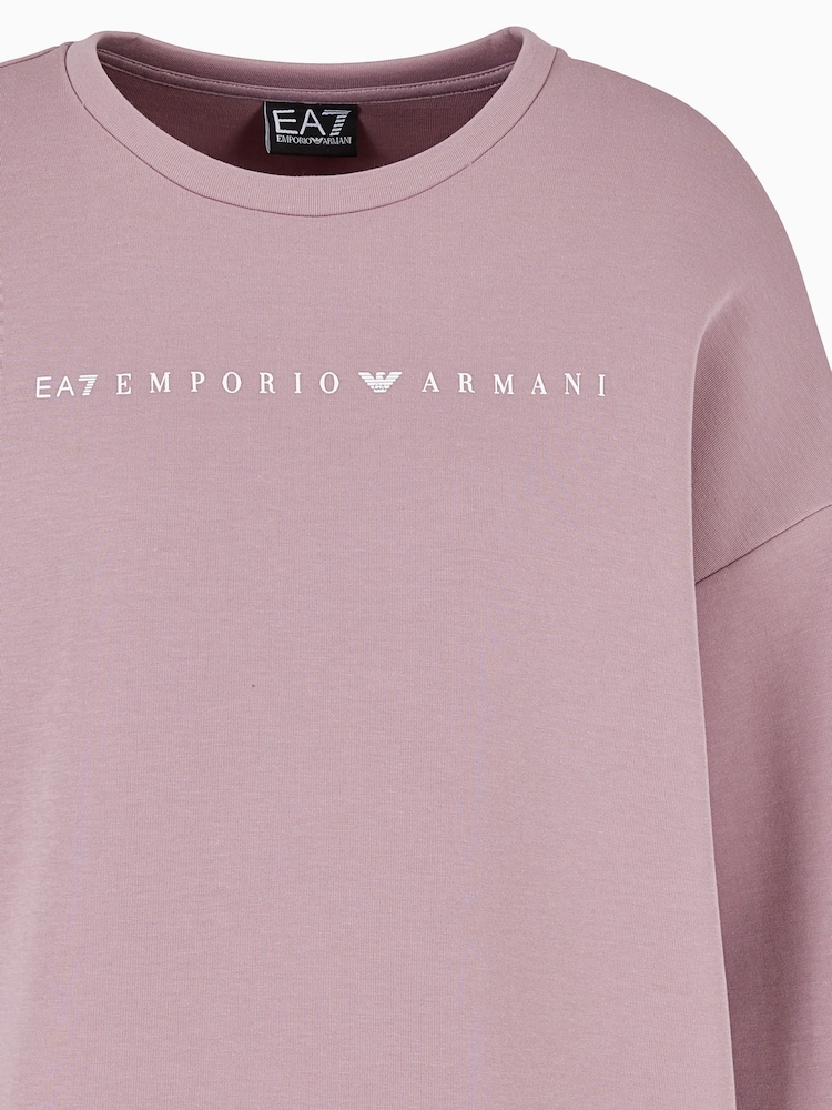 وردي - سويت شيرت تلبيس واسع بشعار EA7 من تشكيلة Ventus 7 من Emporio Armani - صورة 3 من 3