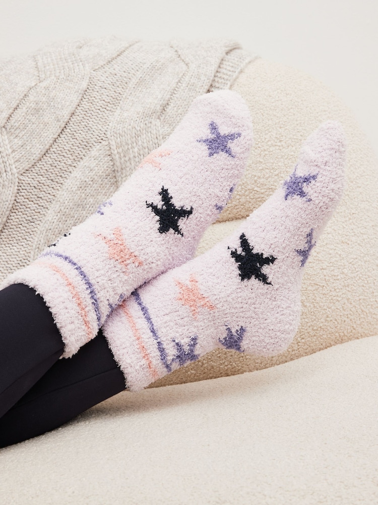 Navy Blue/Purple Star Cosy Socks 2 Pack - Image 2 of 5 Navy Blue/Purple Star Cosy Socks 2 Pack - Image 2 of 5