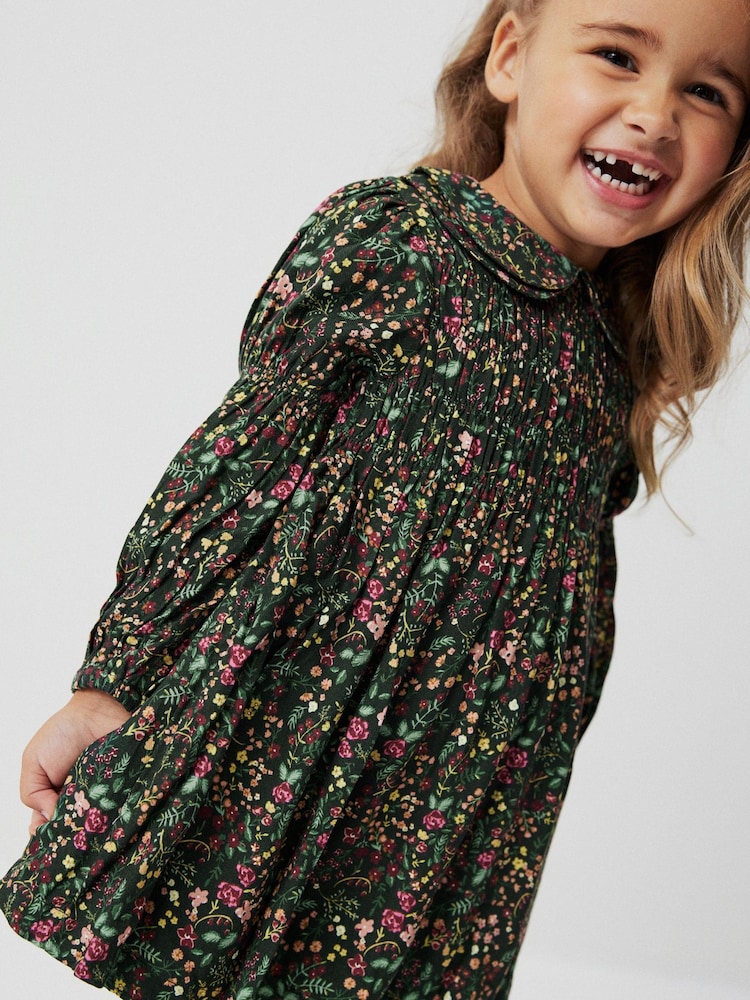 Green Printed Shirred Dress (3mths-8yrs) - Image 1 of 7