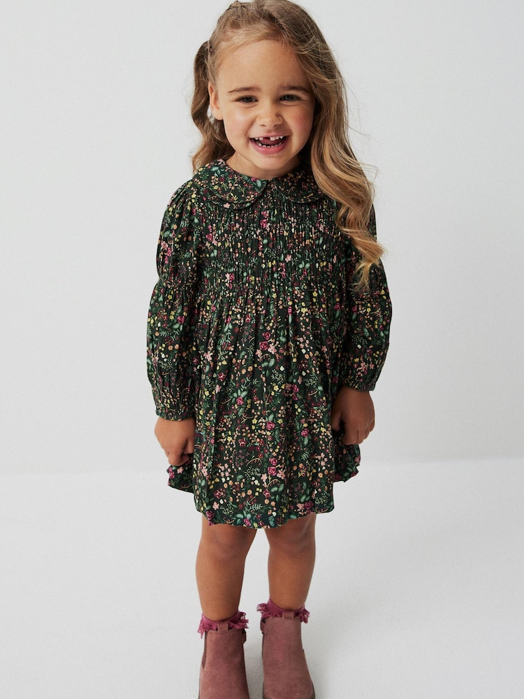 Green Printed Shirred Dress (3mths-8yrs) - Image 2 of 7