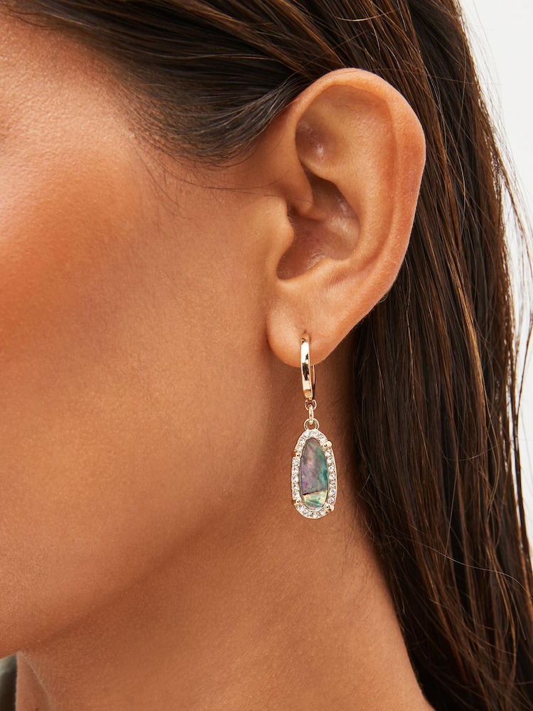 Gold Tone Recycled Metal Abalone Drop Hoop Earrings - Image 1 of 3
