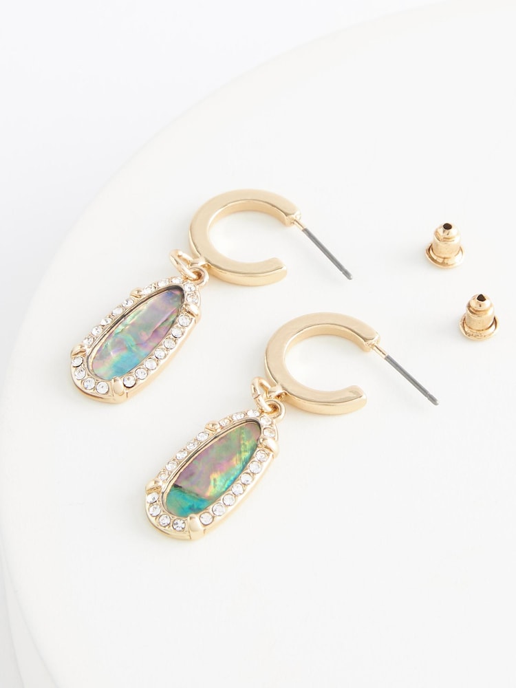 Gold Tone Recycled Metal Abalone Drop Hoop Earrings - Image 3 of 3