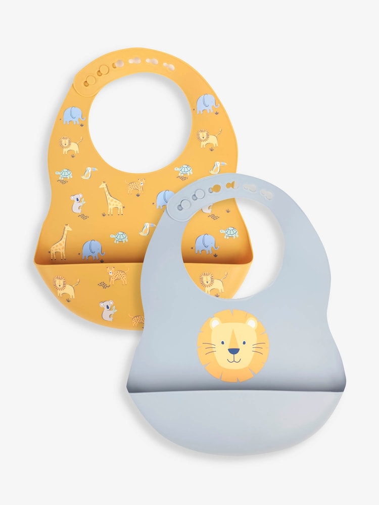 JoJo Maman Bébé Yellow Safari 2-Pack Silicone Bib Set - Image 1 of 7