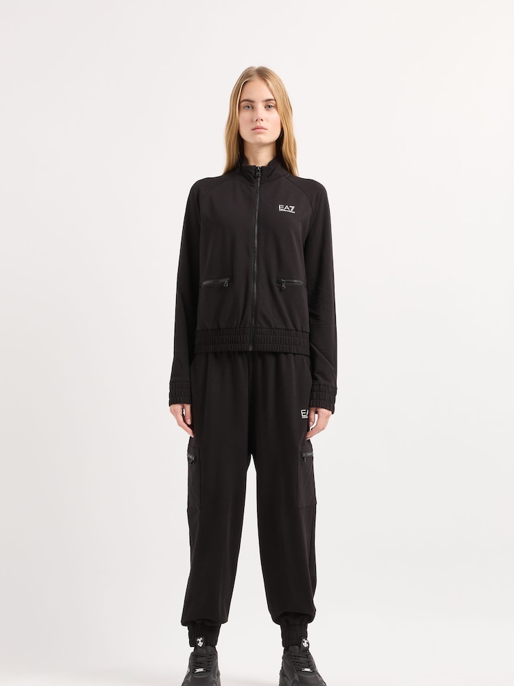 Emporio Armani EA7 Fundamental Logo Zip Through Black Tracksuit - Image 1 of 5 Emporio Armani EA7 Fundamental Logo Zip Through Black Tracksuit - Image 1 of 5