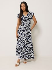 Bleu - Robe longue M&Co Petites tailles à Col V - Image 1 sur 5