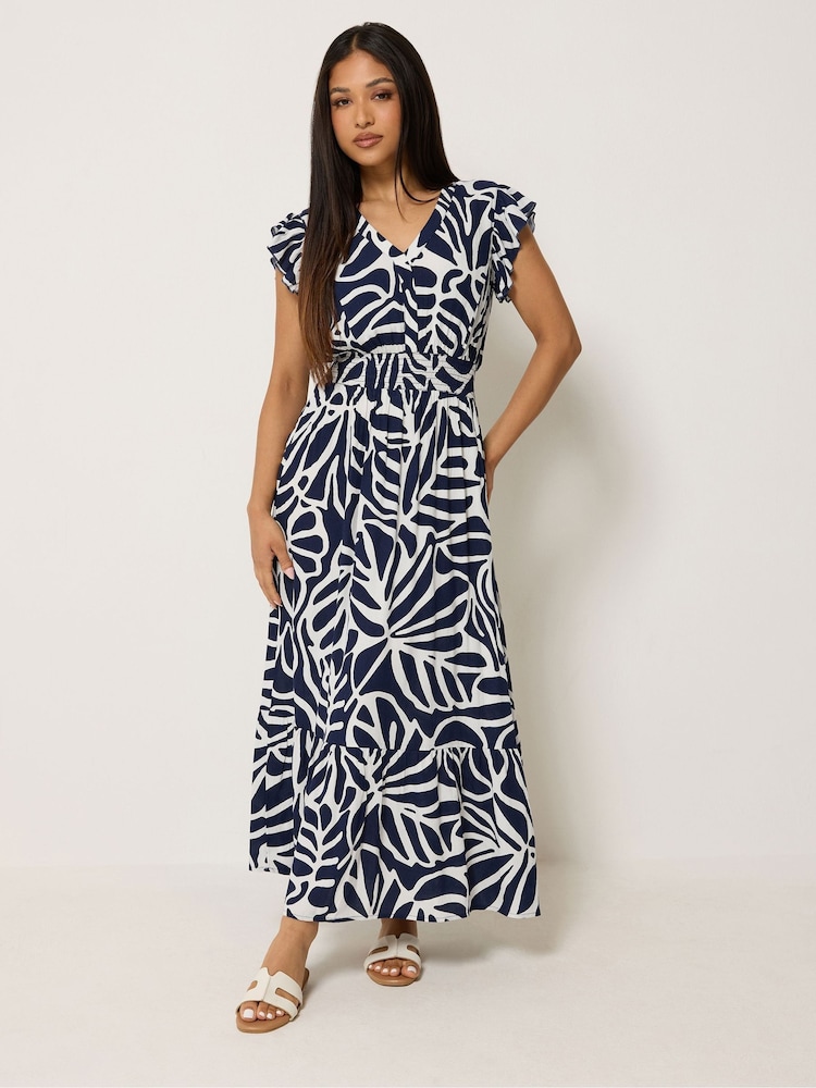 Bleu - Robe longue M&Co Petites tailles à Col V - Image 1 sur 5