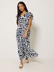 Bleu - Robe longue M&Co Petites tailles à Col V - Image 2 sur 5