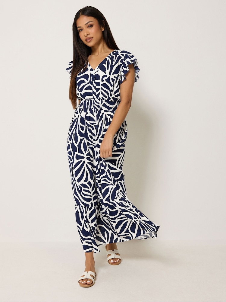 Bleu - Robe longue M&Co Petites tailles à Col V - Image 2 sur 5