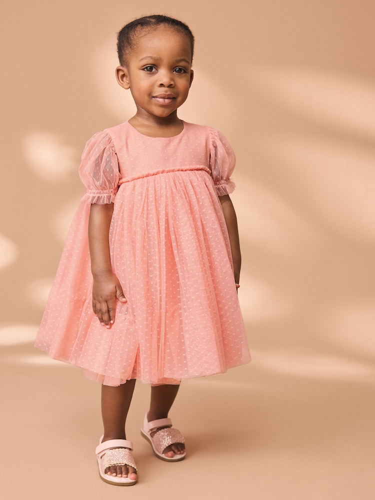Coral Mesh Party Dress (3mths-7yrs) - Image 1 of 7 Coral Mesh Party Dress (3mths-7yrs) - Image 1 of 7