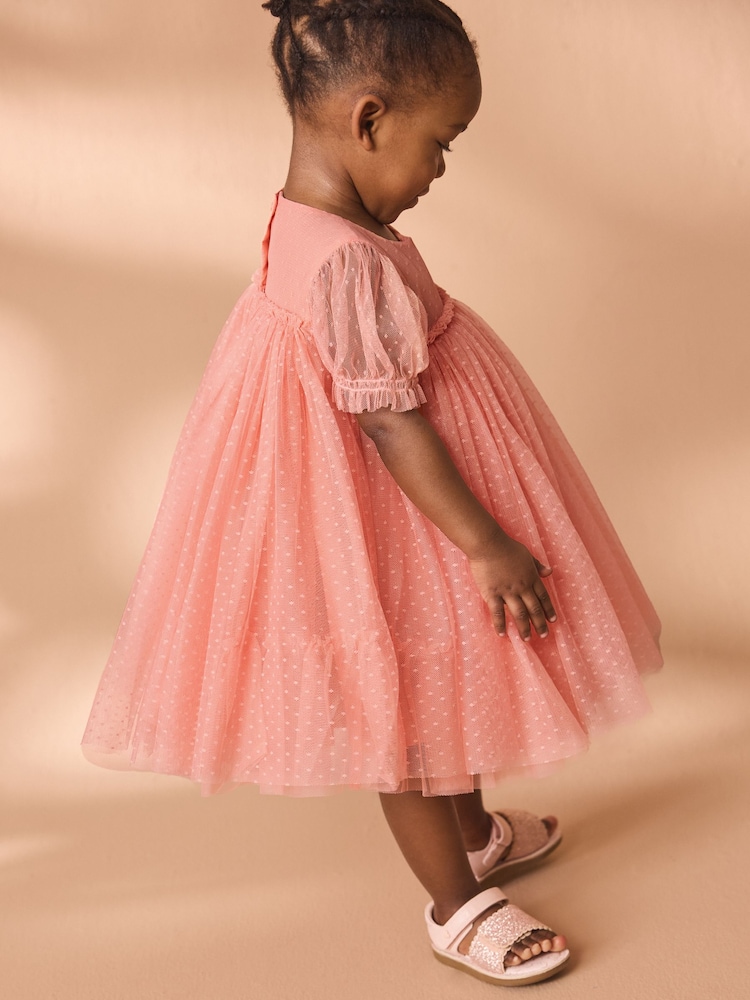 Coral Mesh Party Dress (3mths-7yrs) - Image 2 of 7 Coral Mesh Party Dress (3mths-7yrs) - Image 2 of 7