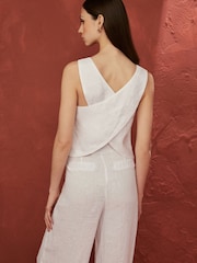 White Premium 100% Linen Wrap Top - Image 3 of 5
